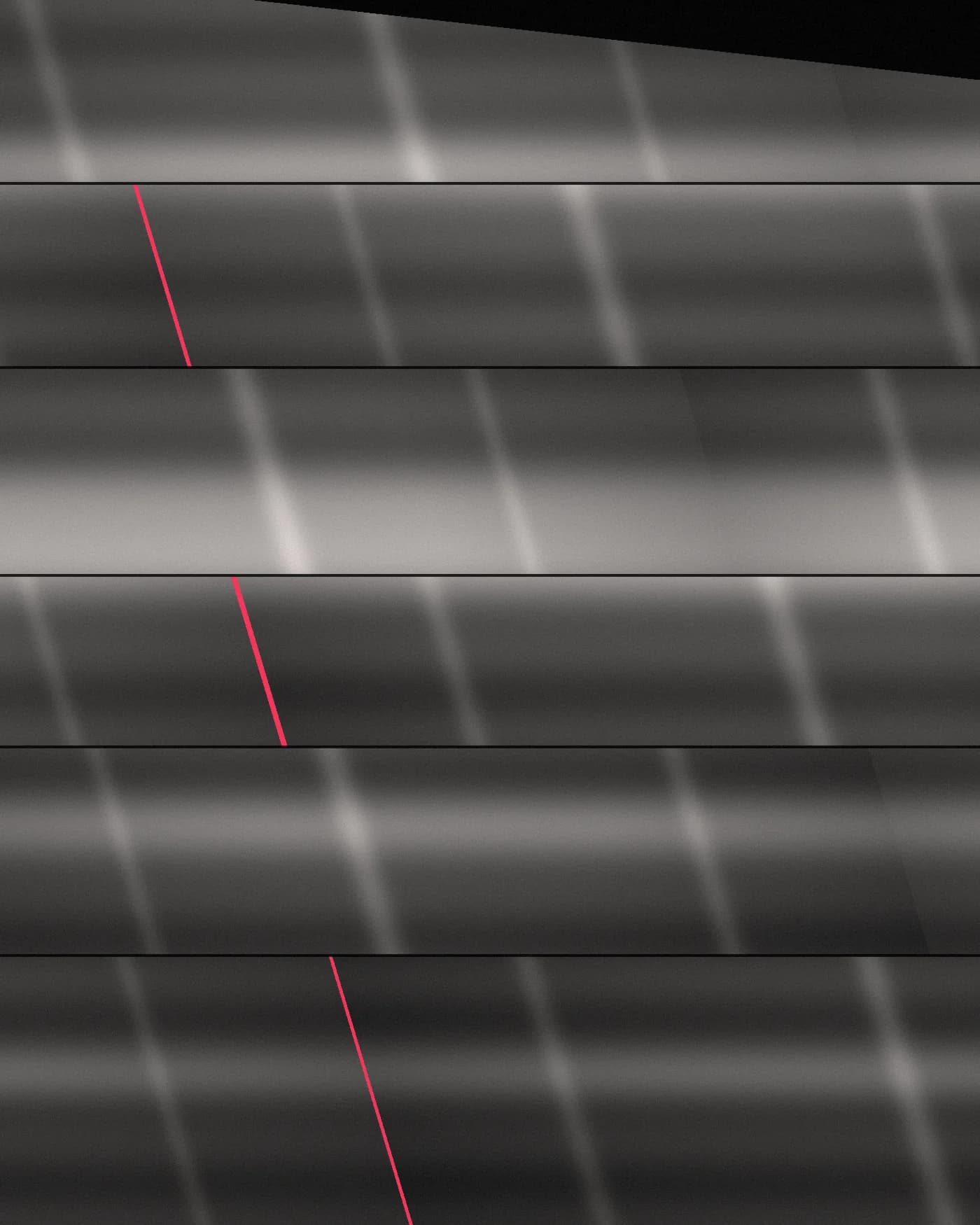 Aufgebrochene, diagonal versetzte Flächen — dieselbe Ordnung, neu geschnitten.